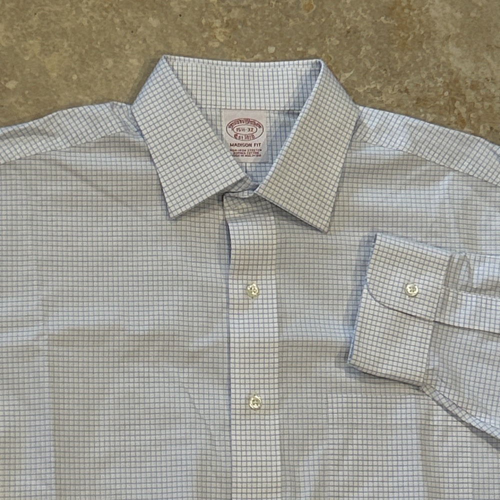 Brooks Brothers Madison Fit Mens 15.5-32 White Long Sleeve Supima Cotton Stretch